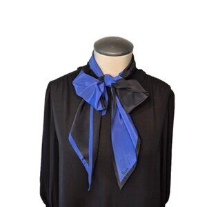 Vintage Vera Neumann Long Bias Wing Tip Black and Blue Silk Scarf